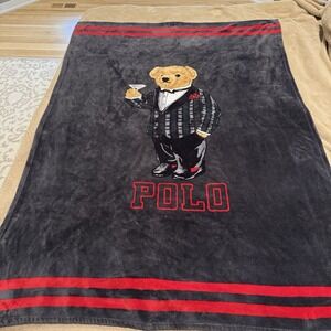 Polo Ralph Lauren Teddy Bear Throw Fleece Plush Blanket